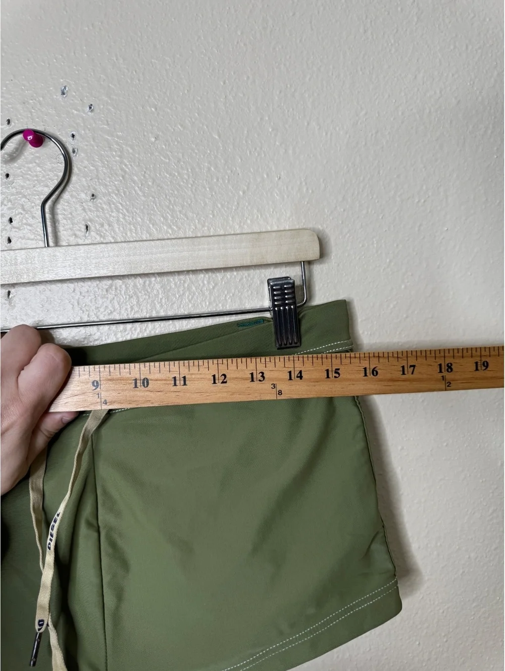 Diesel Beachwear Mens Size L Olive Green Square Leg Swim Trunks Drawstring Y2K